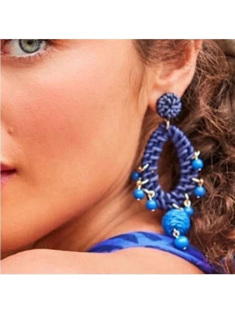 Lilly‎ Pulitzer Alba Blue Raffia Dangle Earrings